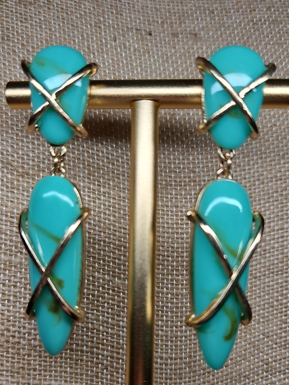 Gold-Accented Turquoise Drop Earrings
